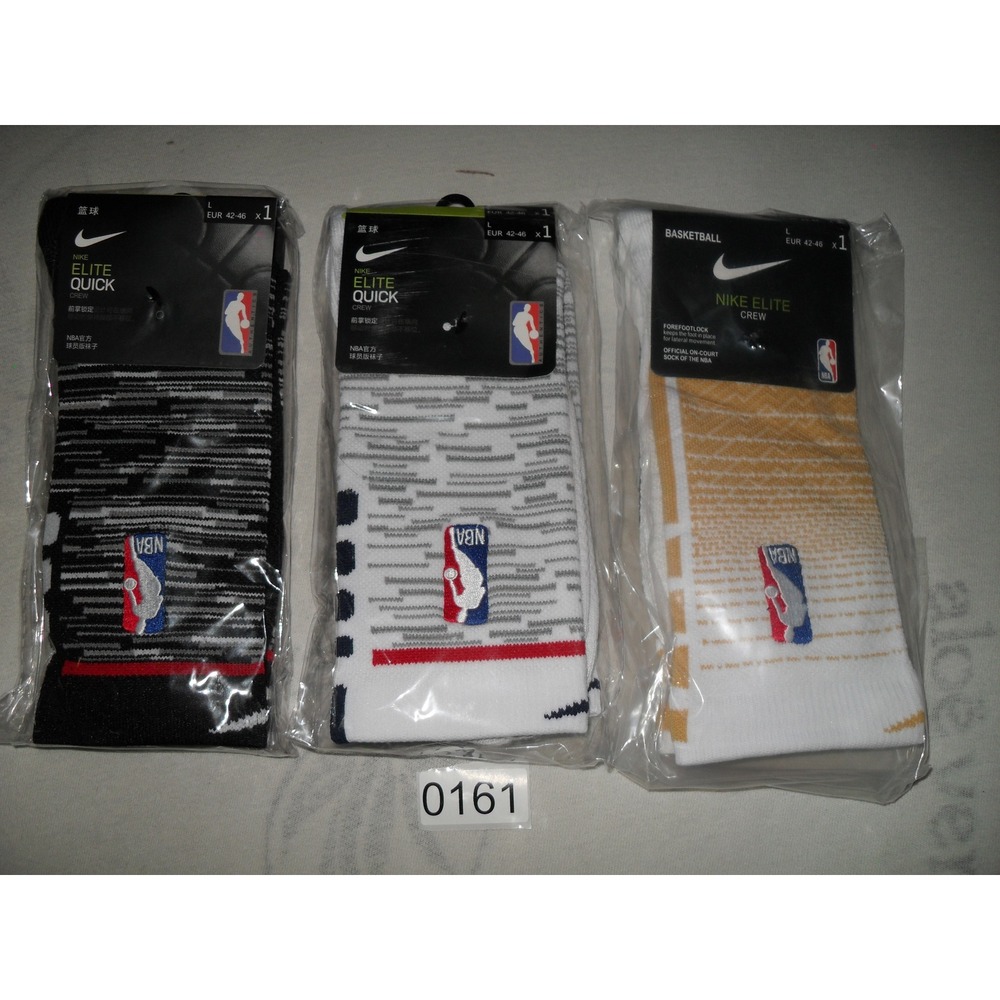 Nike Elite Quick Crew Basketball‎ Socks Cushioned NBA Mens Size L SX5454-100 3p